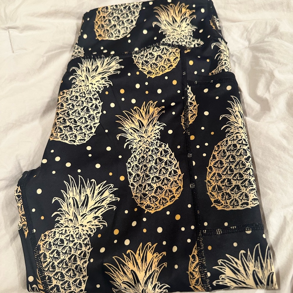 Constantly Varied Gear Black and Gold Pineapple Leggings
